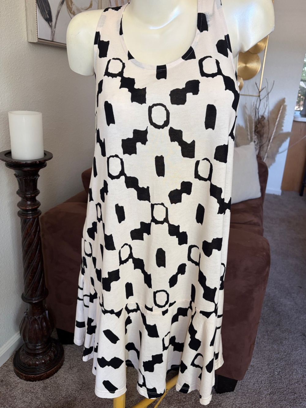 H&M Black and White Abstract Sleeveless Mini Dress